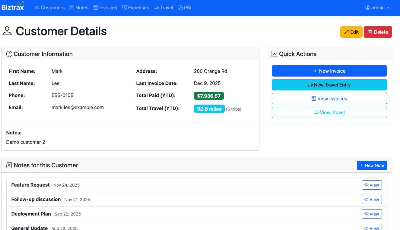 Customer Management Interface