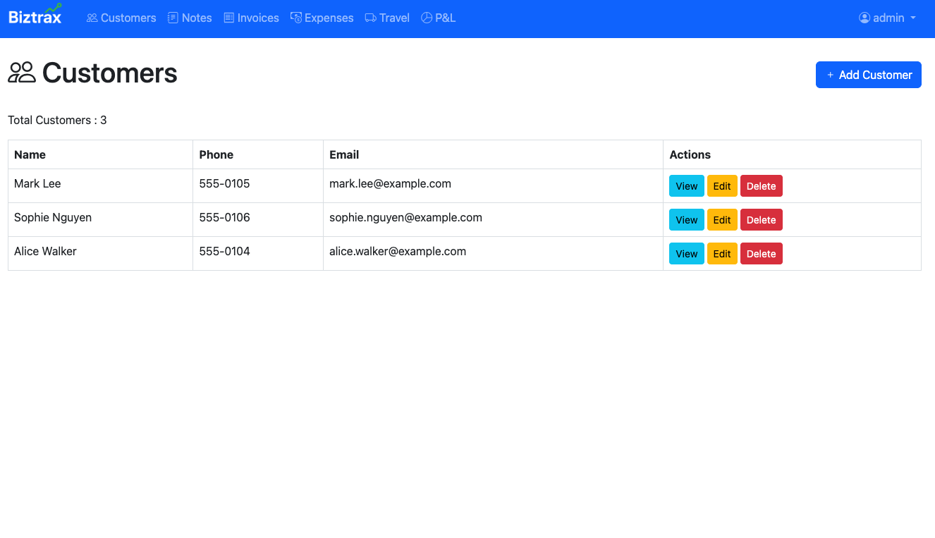 Customer Management Interface