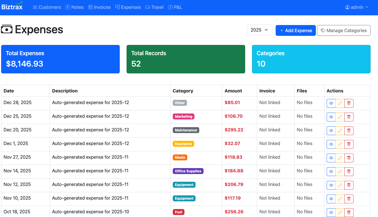 Expense Tracking Interface