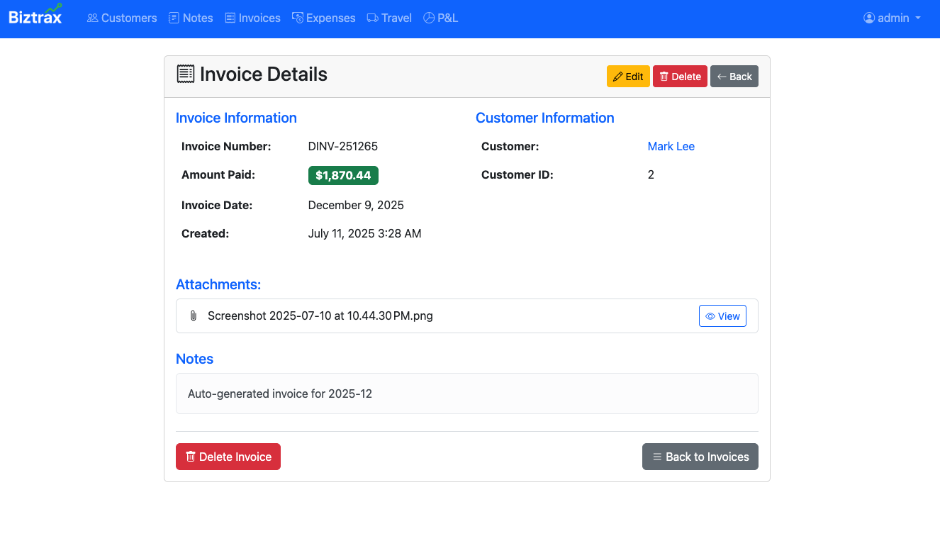 Invoice Tracking Interface