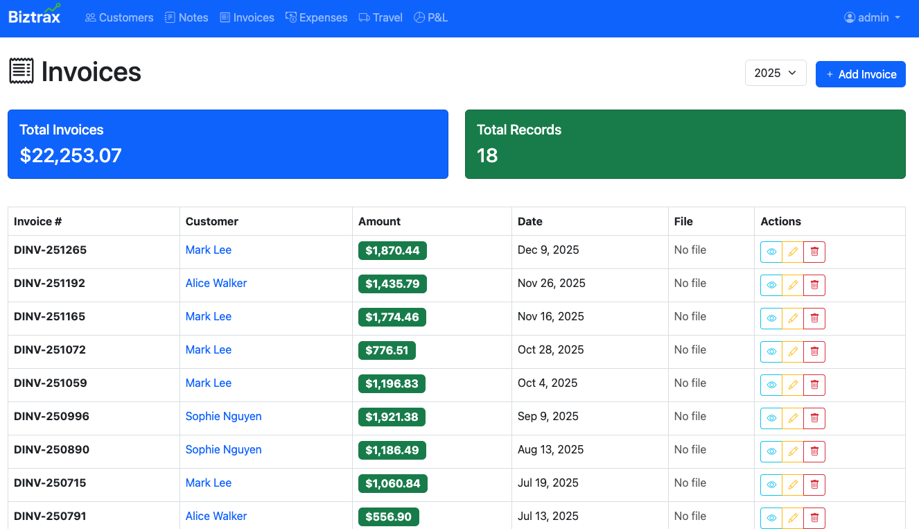 Invoice Tracking Interface